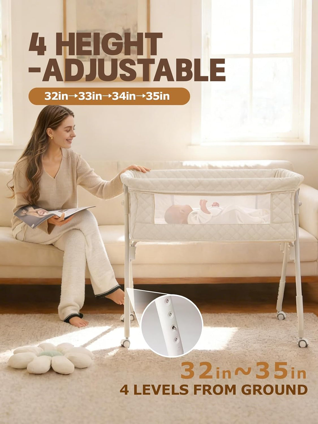 Baby Bassinet Bedside Sleeper Safety Bassinets wigh Crib Sheet and Wheels