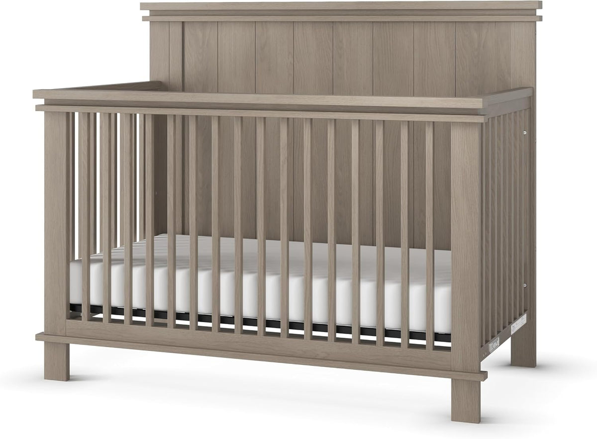 Child Craft Denman 4-in-1 Convertible Baby Crib, Craftsman Nursery Furniture Converts to Toddler Bed Daybed & Full-Size Bed, 2 Adjustable Mattress Heights (Crescent Gray)
