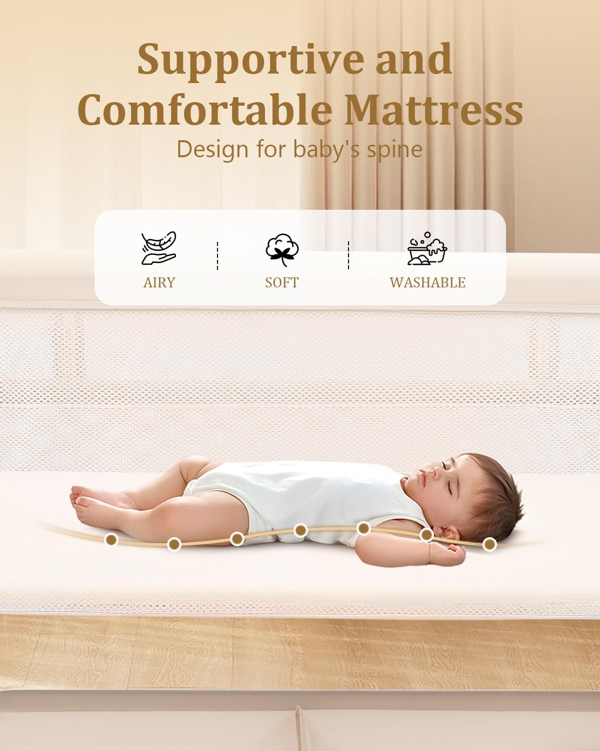 3 in 1 Baby Bassinet with Wheels, Bedside Bassinet Sleeper for Newborn, Portable Baby Crib with 7 Adjustable Height & Large Storage Basket & Full-Mesh, Easy Folding Baby Bed for Infant (Beige)