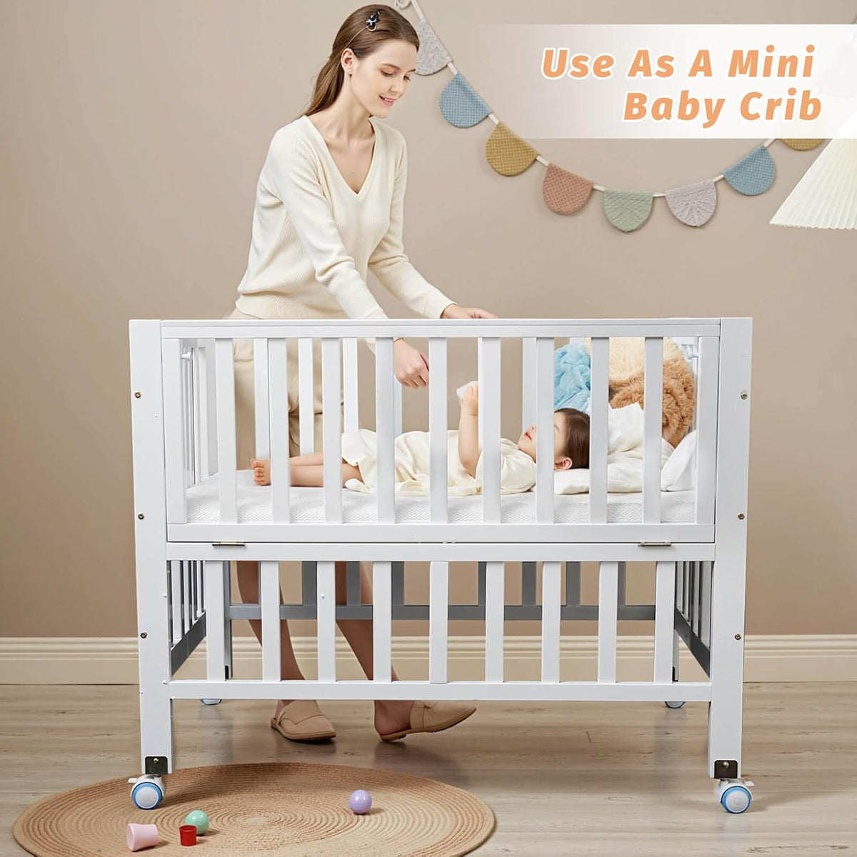 Flwrgirl Foldable Baby Bassinets Bedside Sleeper,4-in-1 Baby Crib