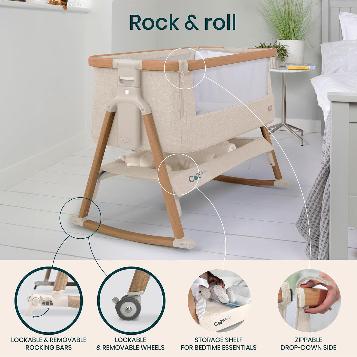 Tutti Bambini CoZee® Air Baby Bassinet & Bedside Sleeper, Walnut & Ecru
