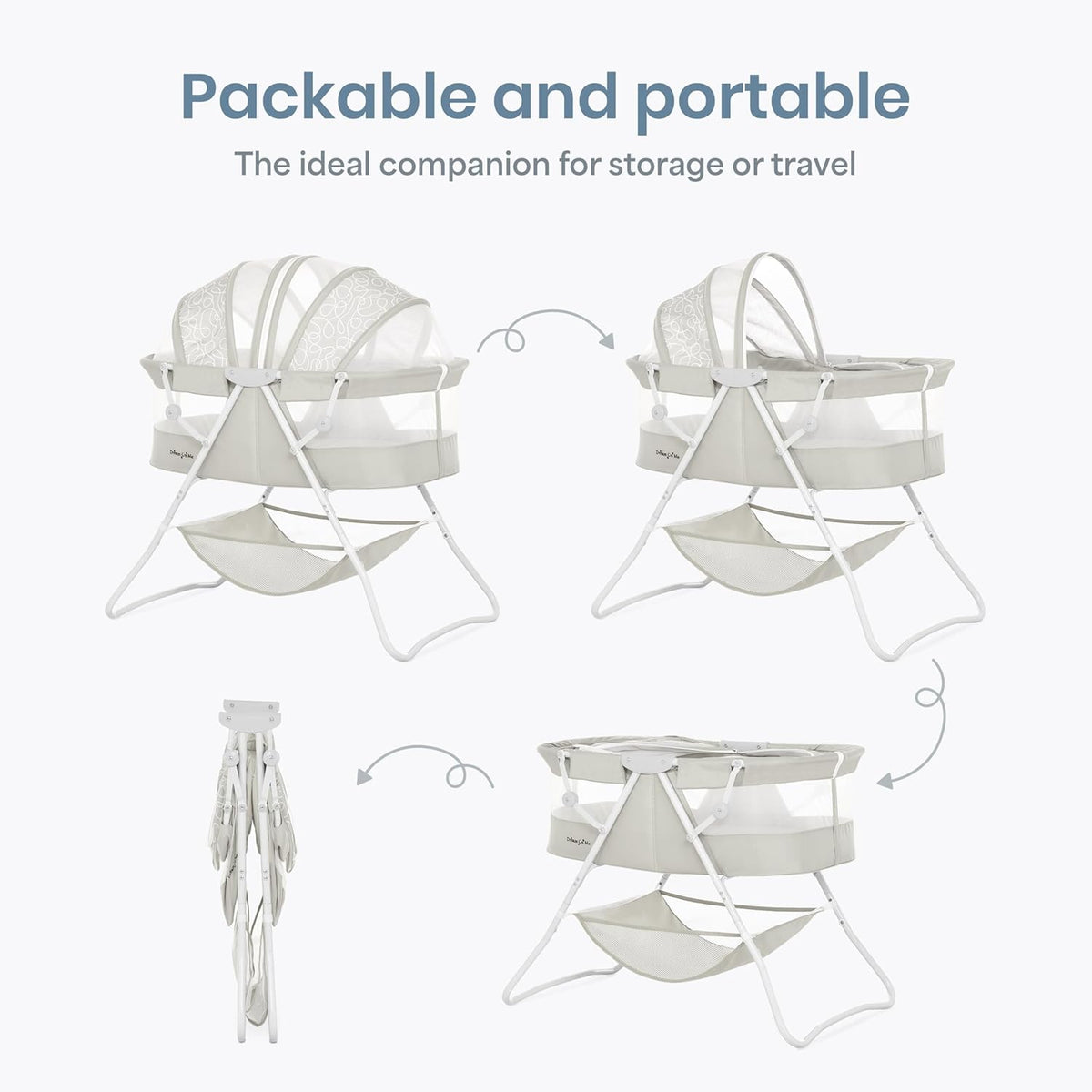 Dream On Me Karley Portable Infant Bassinet, Double Mesh Canopy, Cool Grey