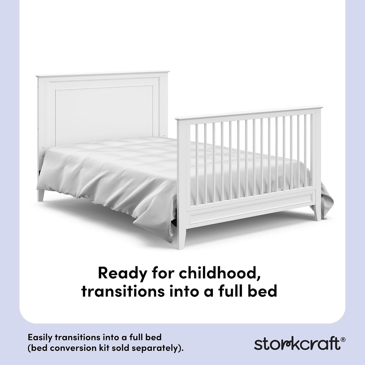 Storkcraft Solstice 5-in-1 Convertible Crib (White) – GREENGUARD Gold Certified, Converts to Toddler Bed and Full-Size Bed, Fits Standard Full-Size Crib Mattress, Adjustable Mattress Support Base