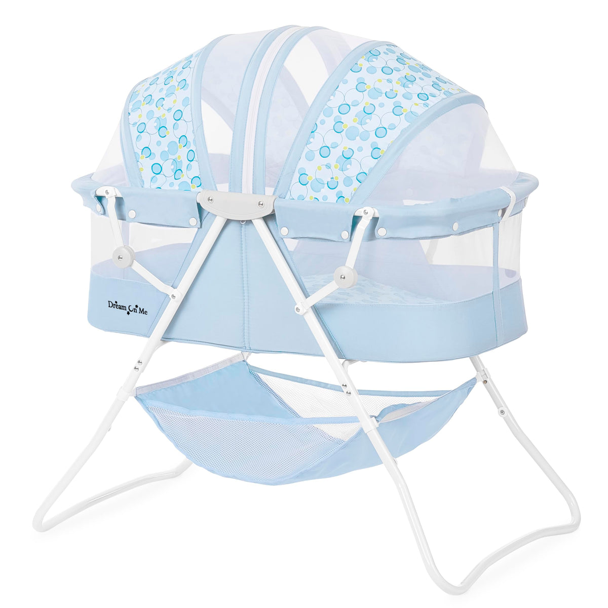 Dream On Me Karley Portable Infant Bassinet, Double Mesh Canopy, Blue/Grey