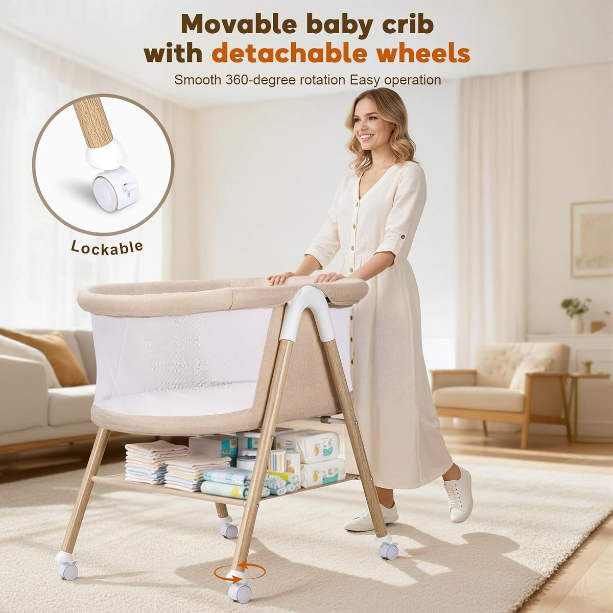 Uuoeebb Baby Bassinet, Upgrade Breathable Mesh Bedside Bassinet for Baby
