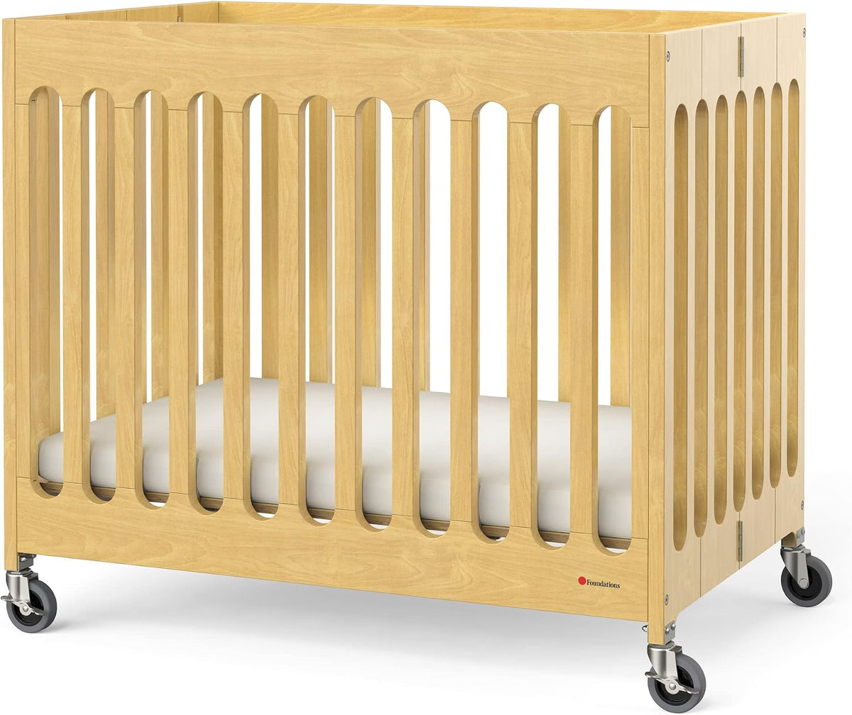 Foundations Boutique Folding Mini Wooden Baby Hotel Crib, Natural