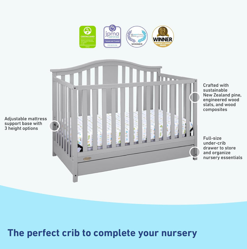 Graco Solano 4-in-1 Convertible Crib with Drawer, Pebble Gray
