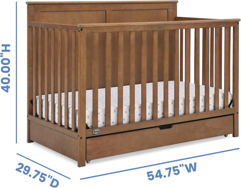Simmons Kids Logan 6-in-1 Convertible Crib with Underdrawer - Greenguard Gold Certified, Chestnut