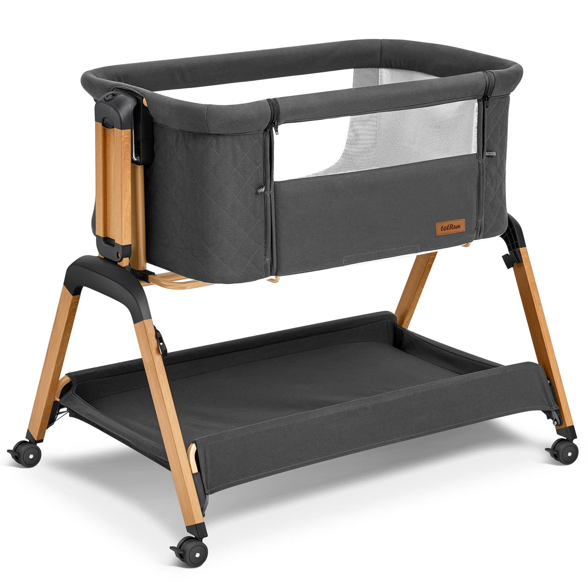 TotRun Bassinet Bedside Sleeper, Rocking Bassinets with Comfy Mattress and Wheels for Newborn, 5-Height Adjustable (Pink)
