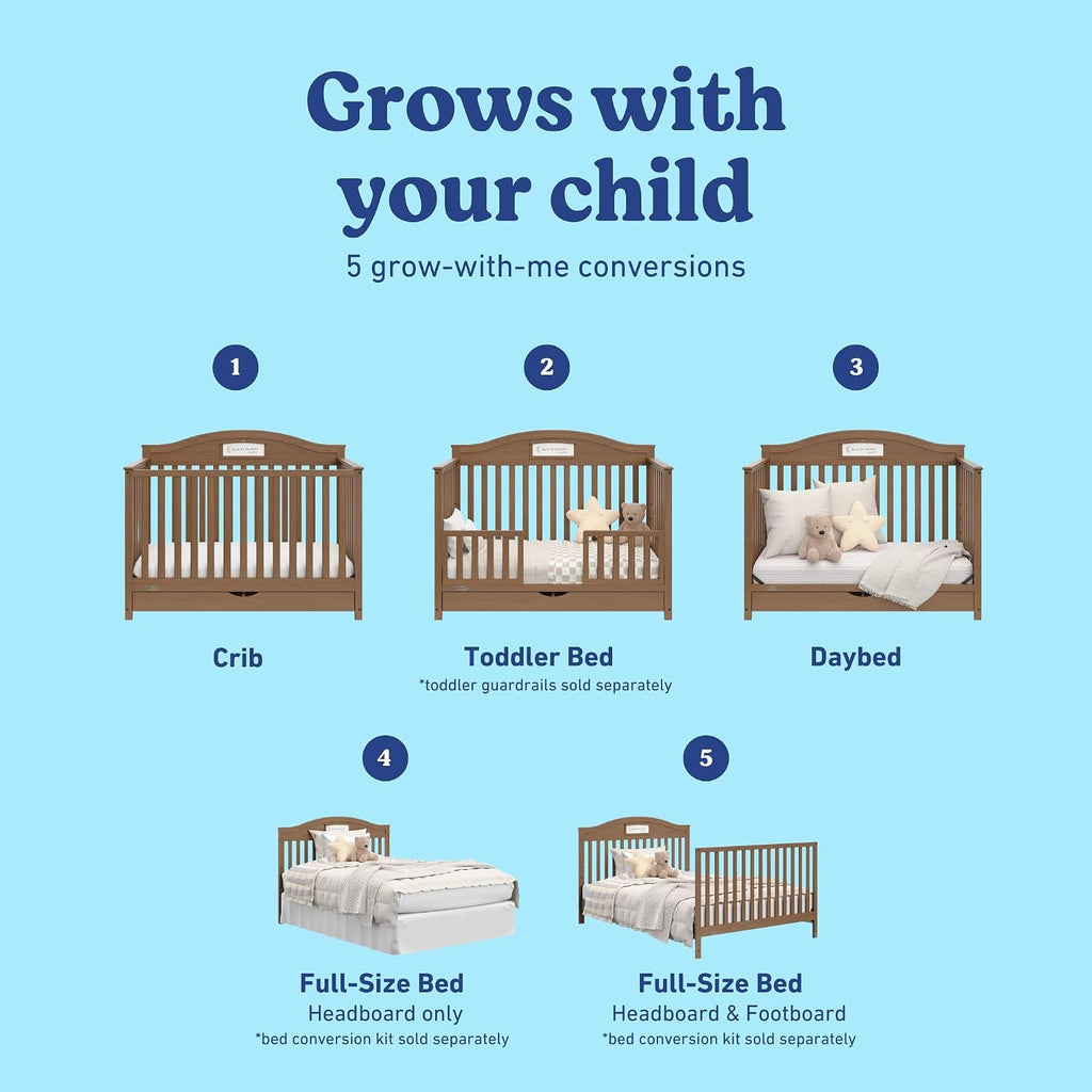 Graco Story 5-in-1 Convertible Crib with Drawer, Hazelnut