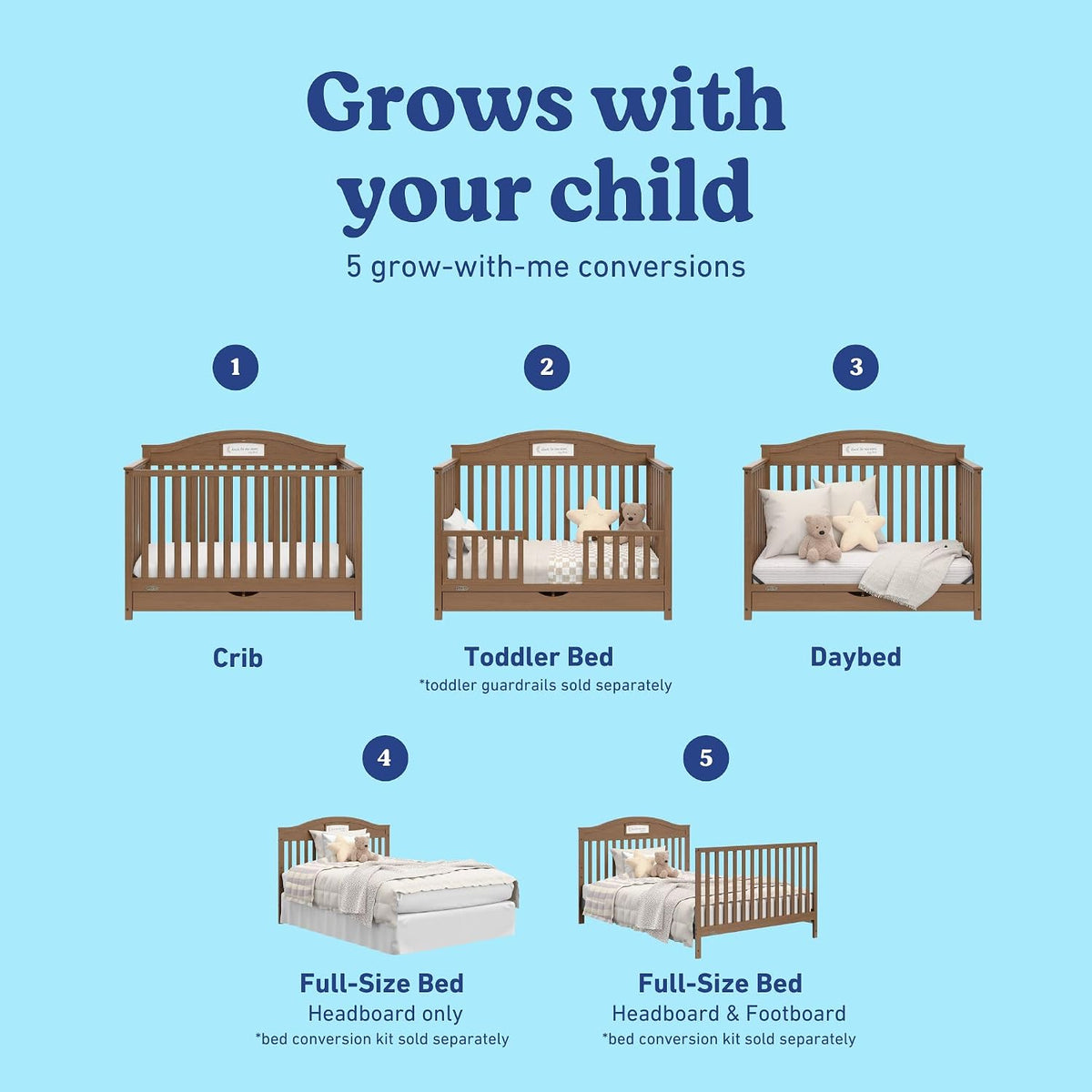 Graco Story 5-in-1 Convertible Crib with Drawer, Hazelnut
