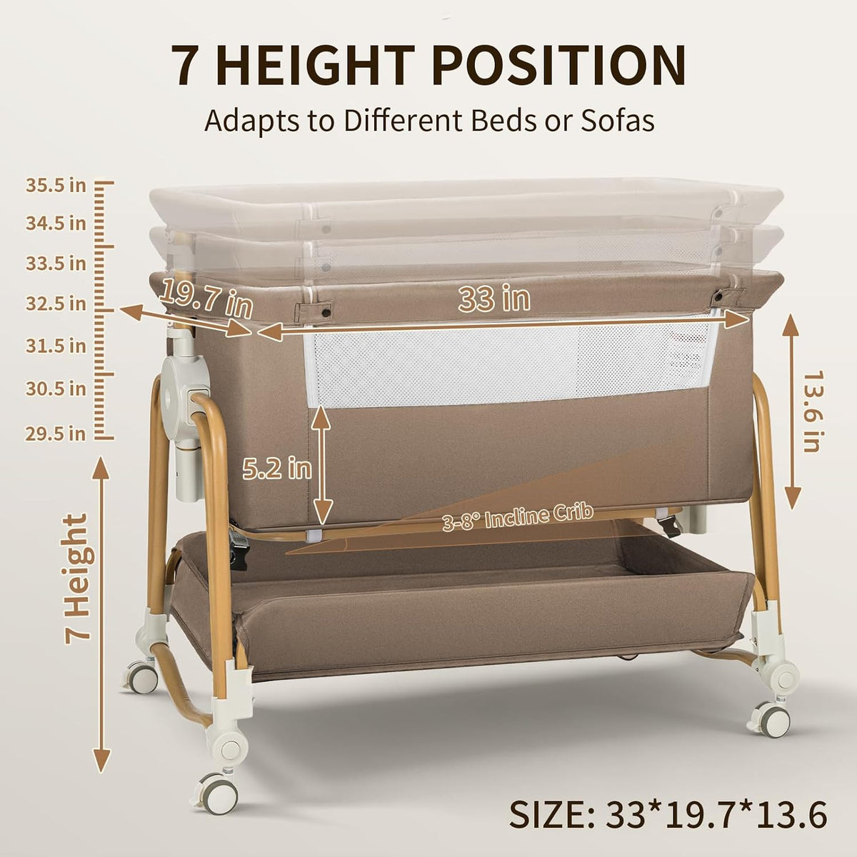 4-in-1 Baby Bassinet, Portable Bassinet Bedside Sleeper with Mosquito Net