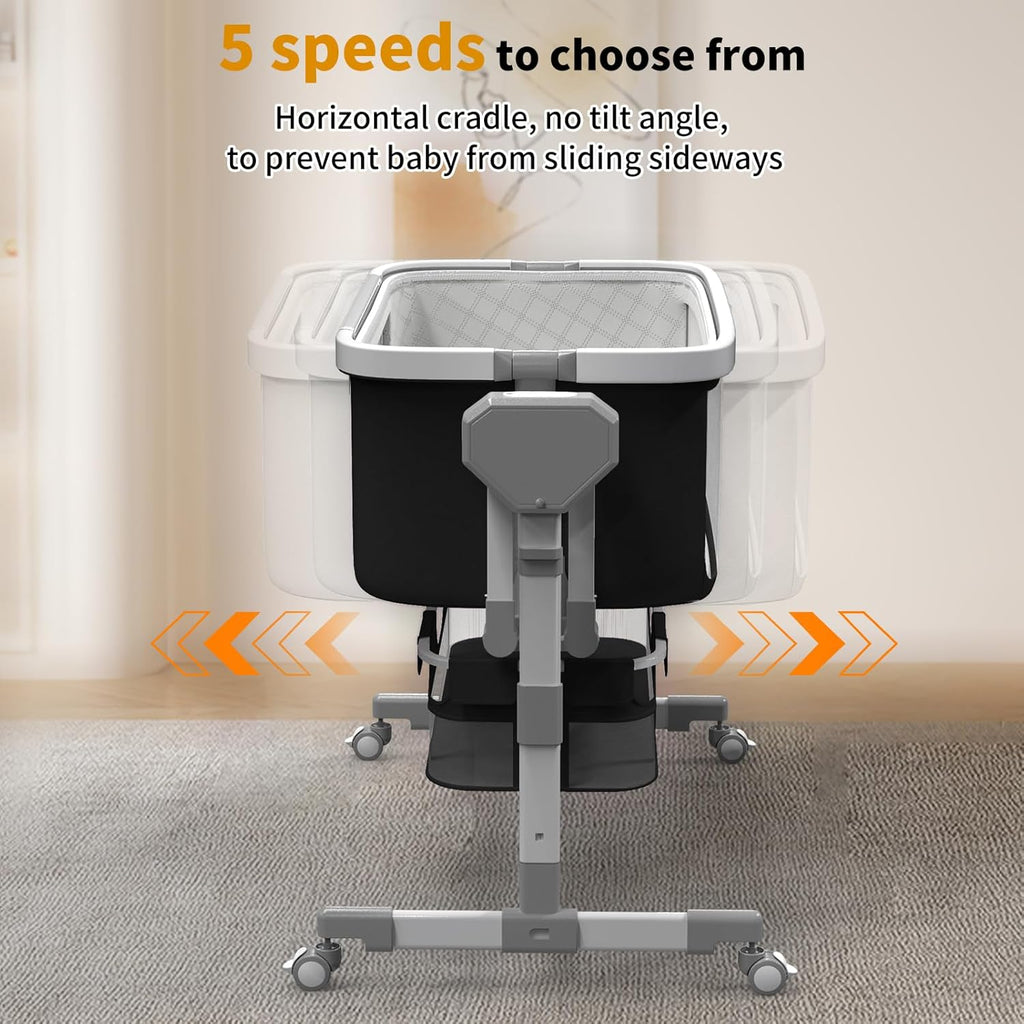 Rocking Bassinet for Baby, Electric Bassinet Automatic 5 Rocking Motion Bassinet Bedside Sleeper for Newborn, Auto Rolling Baby Cradle 6 Height Adjustable with 4 Lullabies, Wheels, Storage