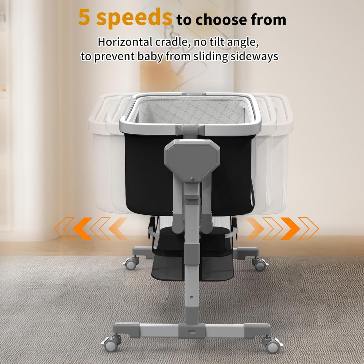 Rocking Bassinet for Baby, Electric Bassinet Automatic 5 Rocking Motion Bassinet Bedside Sleeper for Newborn, Auto Rolling Baby Cradle 6 Height Adjustable with 4 Lullabies, Wheels, Storage