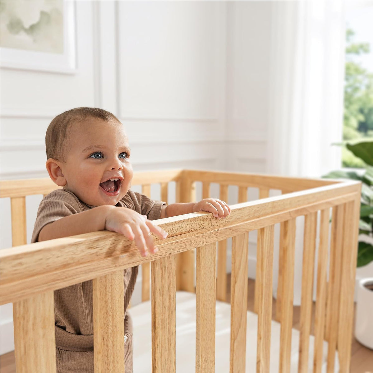 Comfy Cubs Baby Crib for 0 to 3 Years - Adjustable Mattress Height, Natural Wooden Crib for Baby, Elegant Nursery Furniture - 80 lbs Capacity Nursery Bed - Natural Wood