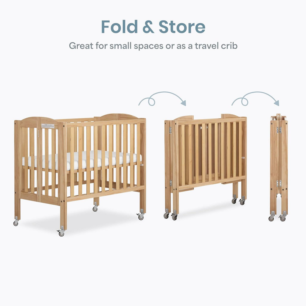 Dream On Me 2-in-1 Portable Mini Crib, Non-Full Size Baby Crib for Small Spaces, 2 Mattress Heights, Compact Travel Design, Includes Mattress, GREENGUARD Gold & BSA Certified, Natural