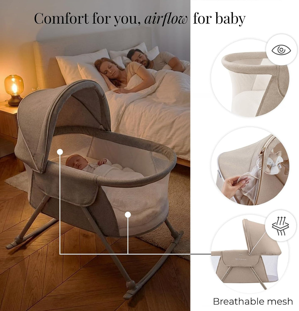 Kinderkraft LOVI Travel Bassinet for Baby, Beige