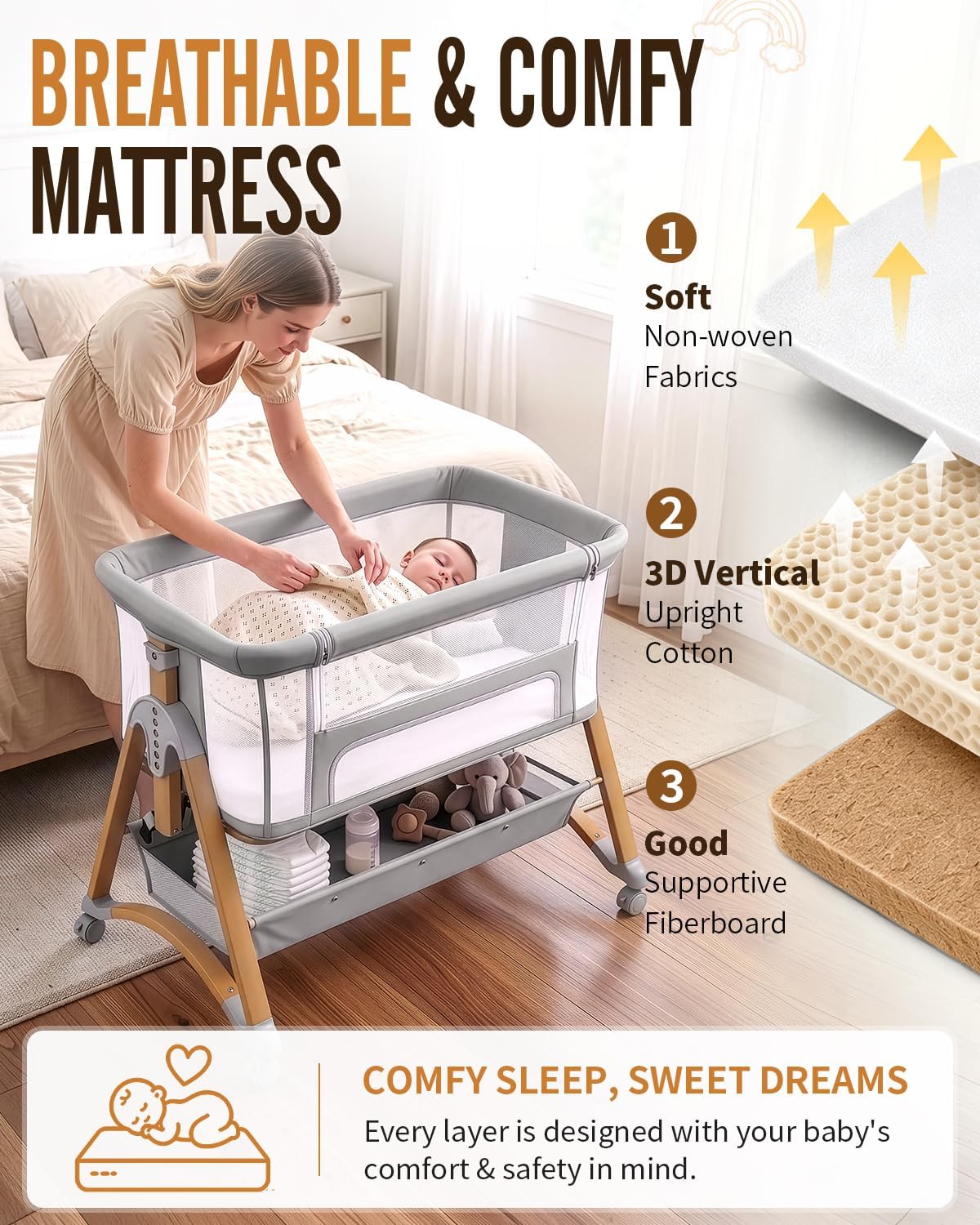 5 in 1 Bedside Bassinet Baby Bassinet, Rocking Bassinet for Baby