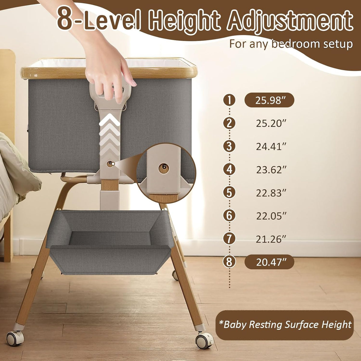 Rocking Baby Bassinet Bedside Sleeper, Detachable Portable Bassinet