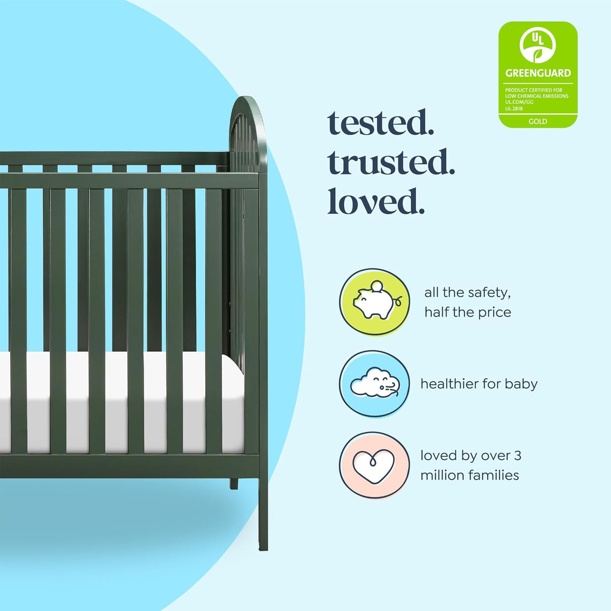 DaVinci Beau 3-in-1 Convertible Baby Crib, Forest Green