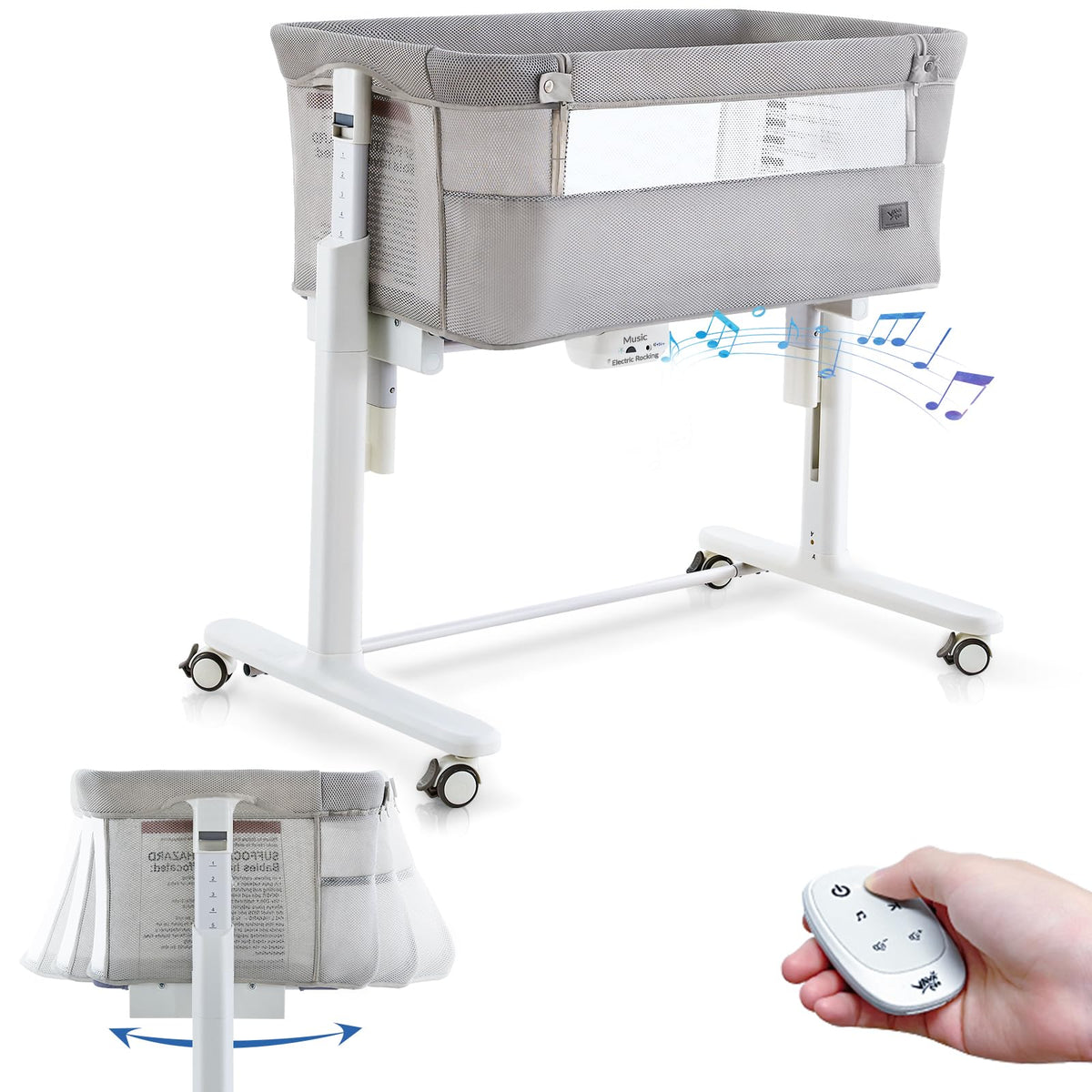 VaVaSoo Self Rocking Bassinet, Electric Rocking Bassinet for Baby, White