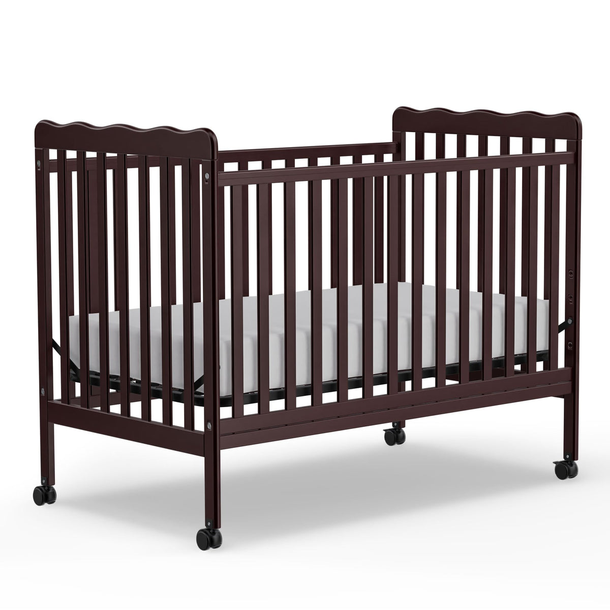 Baby Crib, 3-in-1 Convertible Crib Wood Full Size Toddler Bed with Locking Wheels for Nursery Furniture, Non-Toxic Finish (Black)