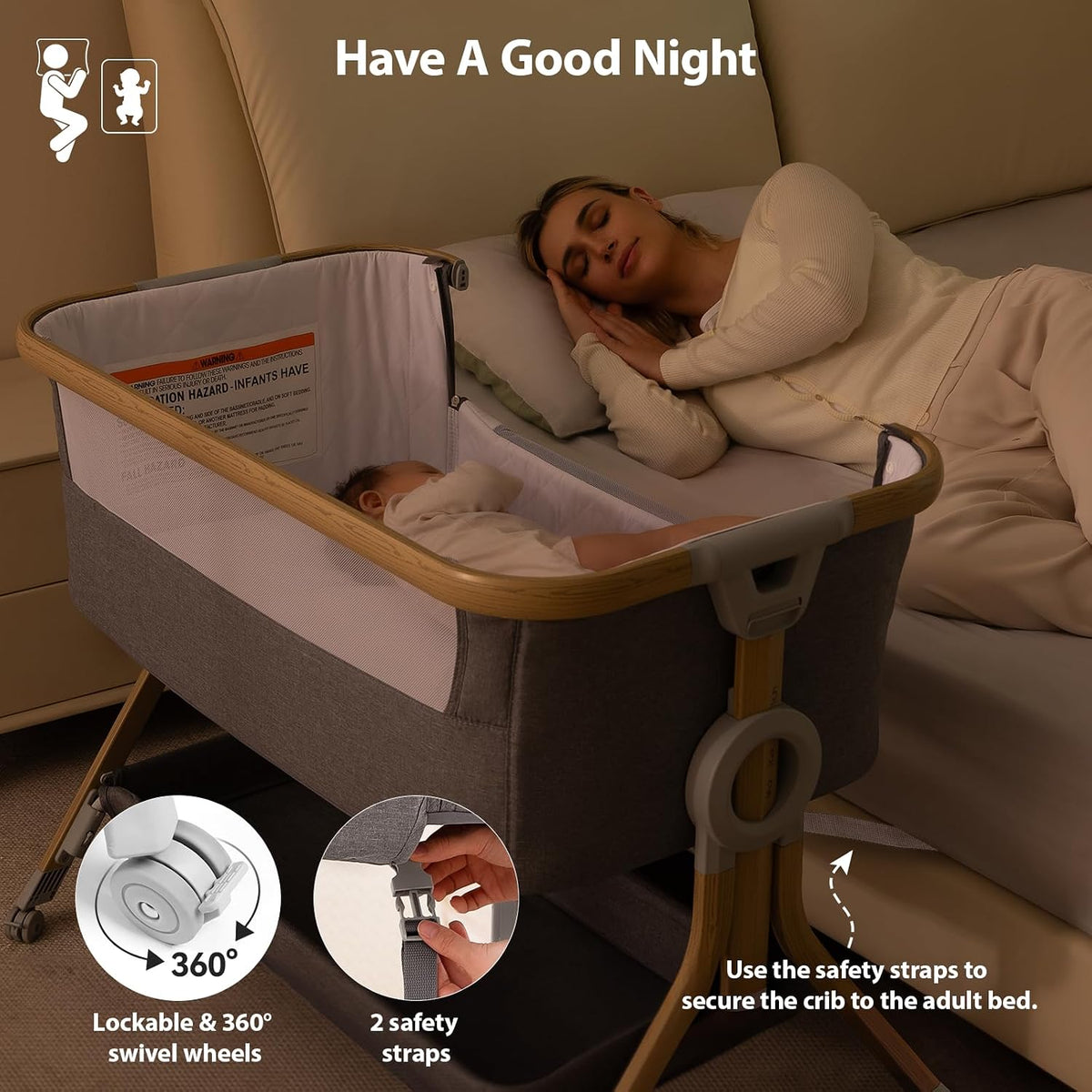 Larex Baby Bassinet, 3-in-1 Bedside Bassinet for Baby, Newborn & Infant