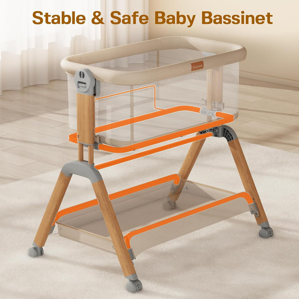 3-in-1 Baby Bassinet, Bedside Bassinet with Rocking Mode for Newborns