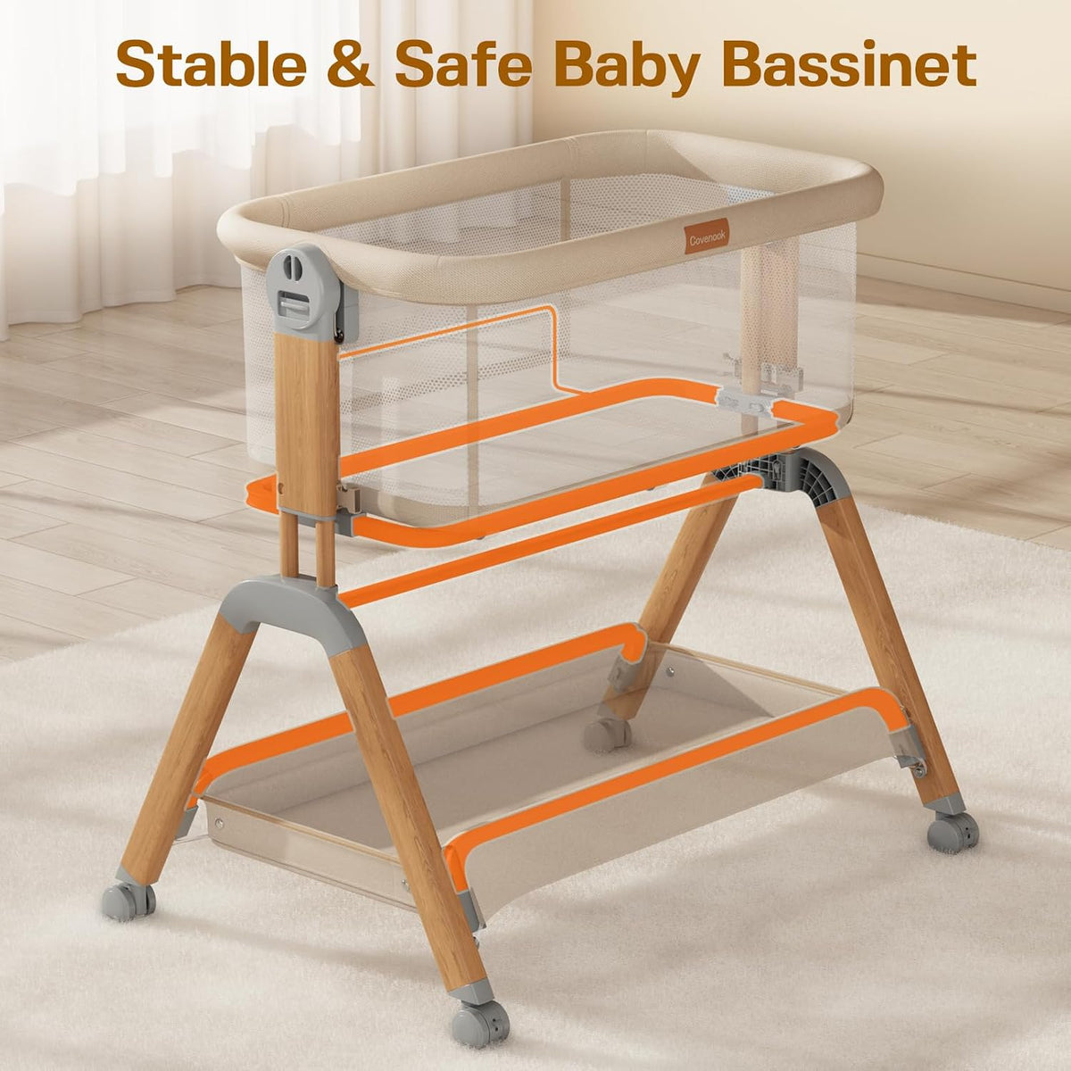 3-in-1 Baby Bassinet, Bedside Bassinet with Rocking Mode for Newborns