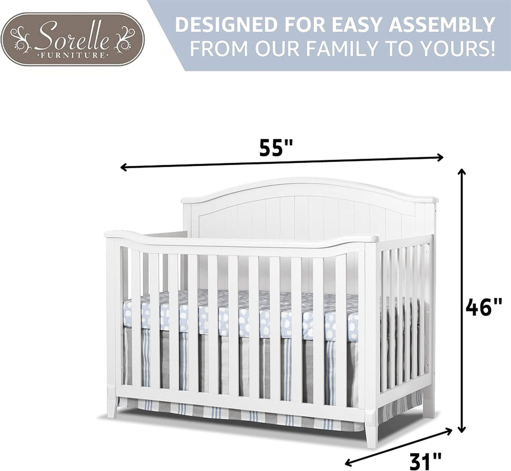 Sorelle Furniture Fairview Crib, Classic 4-in-1 Convertible Crib, Made of Wood, Non-Toxic Finish, Wooden Baby Bed, Toddler Bed, Child’s Daybed and Full-Size Bed, Nursery Furniture -White