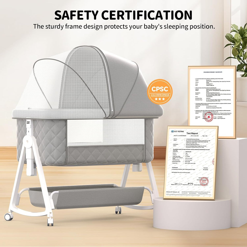 Baby Bassinet, 5 in 1 Bedside Bassinets for Baby, Bassinet Bedside Sleeper with Wheels, Mosquito Net, Adjustable Height, Easy Folding & Storage Basket