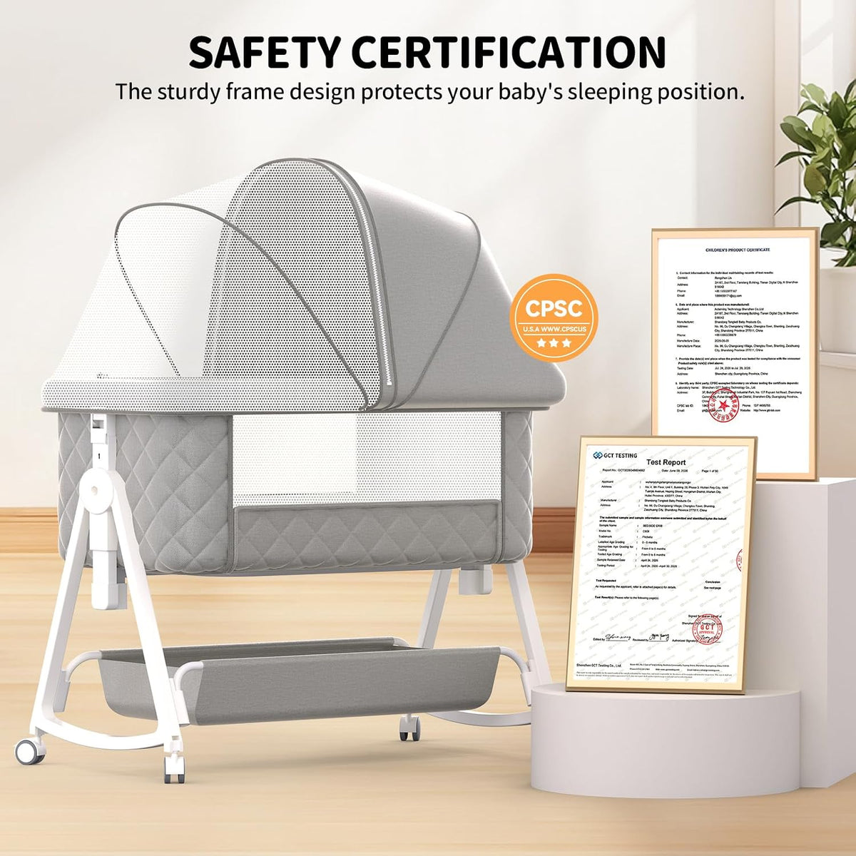 Baby Bassinet, 5 in 1 Bedside Bassinets for Baby, Bassinet Bedside Sleeper with Wheels, Mosquito Net, Adjustable Height, Easy Folding & Storage Basket