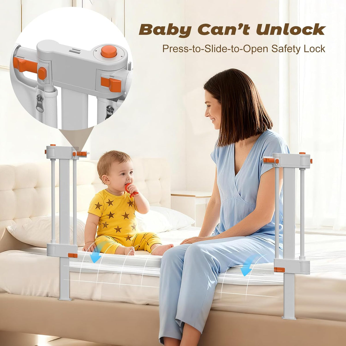 3 in 1 Bedside Bassinet, 69.26" x 19.29" Baby Bassinets Bedside Sleeper with Mosquito Net + Storage Bag + Child Lock, Baby Crib & Toddler Bed Rails for Twin, Full, Queen, King Size, Gray