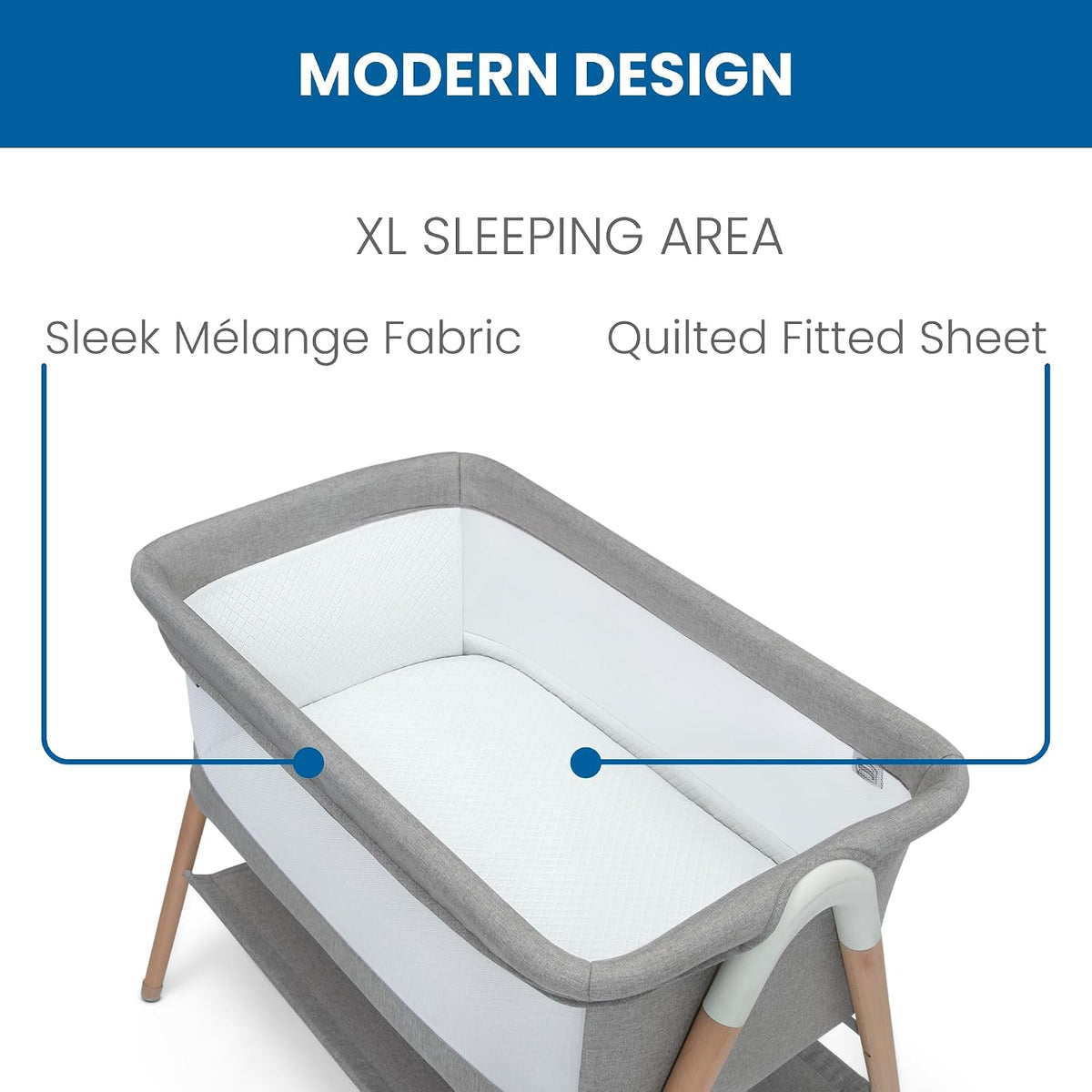 Simmons Kids Koi by The Bed Bassinet with Breathable Mesh and Natural Beechwood Legs, Dove Grey