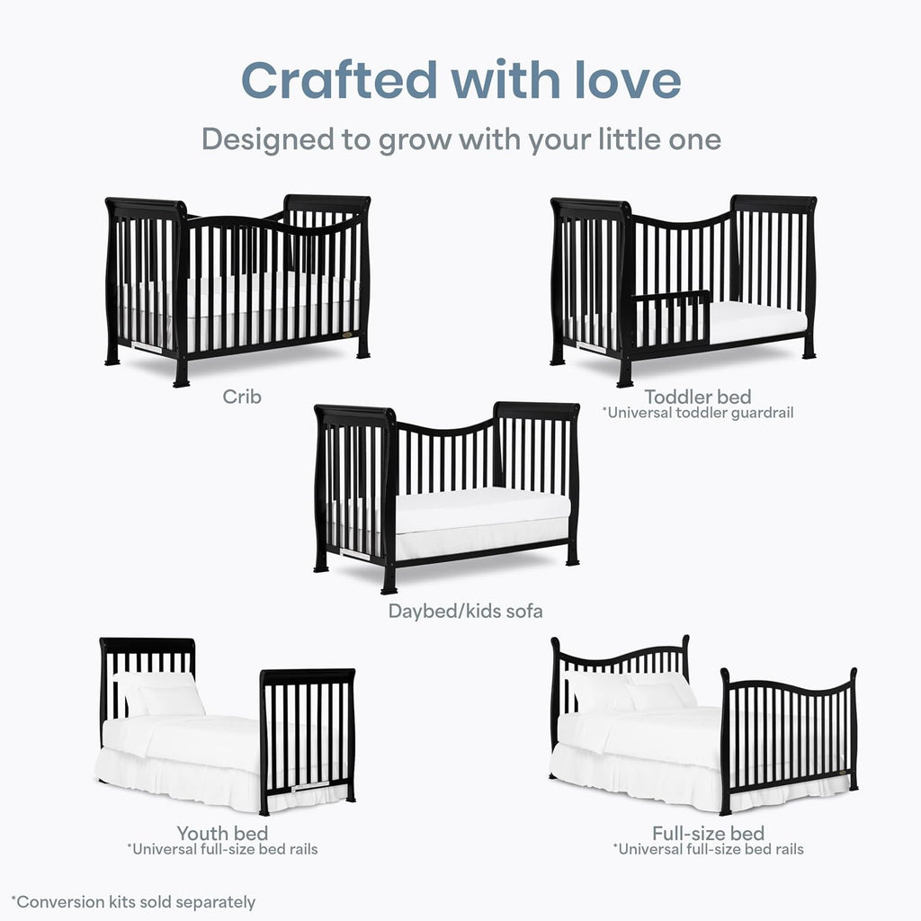 Dream On Me Violet 7-in-1 Crib to Full Size Bed, GREENGUARD Gold, Black