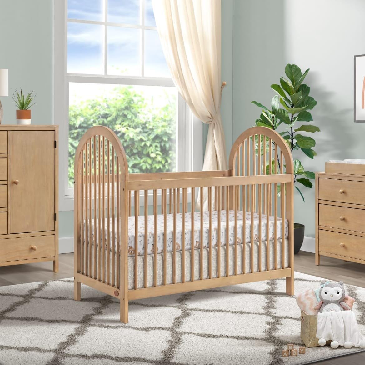 Soho Baby Everlee 3 in 1 Island Crib, Honey Wood, Green Guard Gold Certified