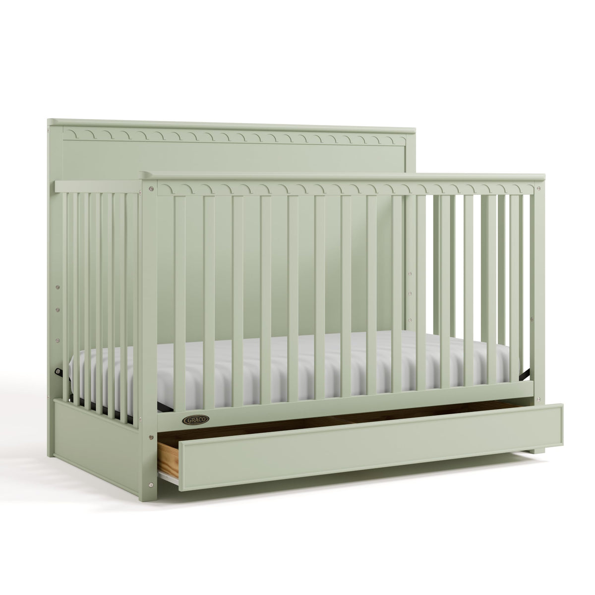 Graco Sasha 5-in-1 Convertible Crib with Drawer (Hazelnut) – GREENGUARD Gold Certified Wood Crib, Converts to Toddler Bed, Daybed, Full-Size Bed, Stylish Classic Design
