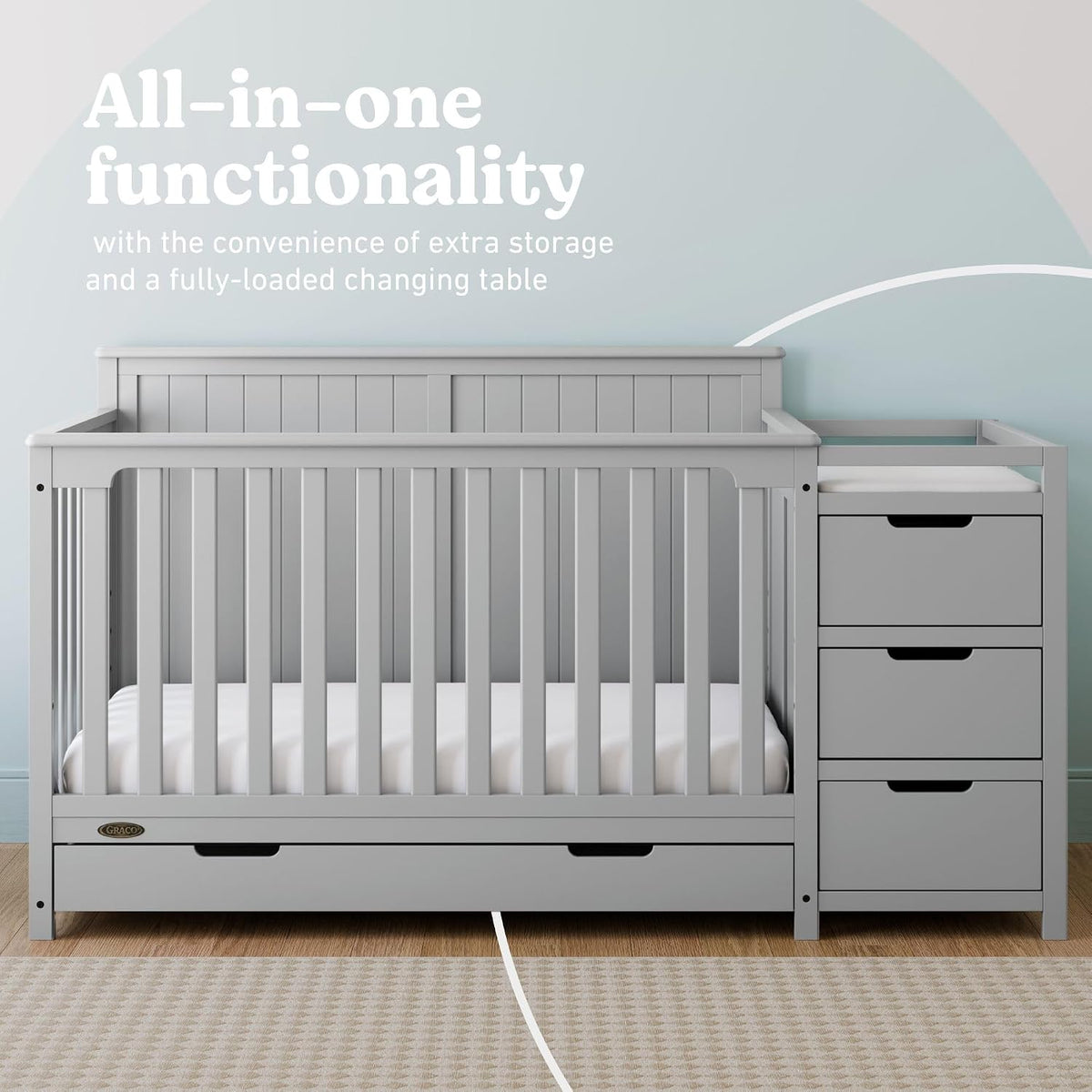 Graco Hadley 5-in-1 Convertible Crib & Changer, Pebble Gray