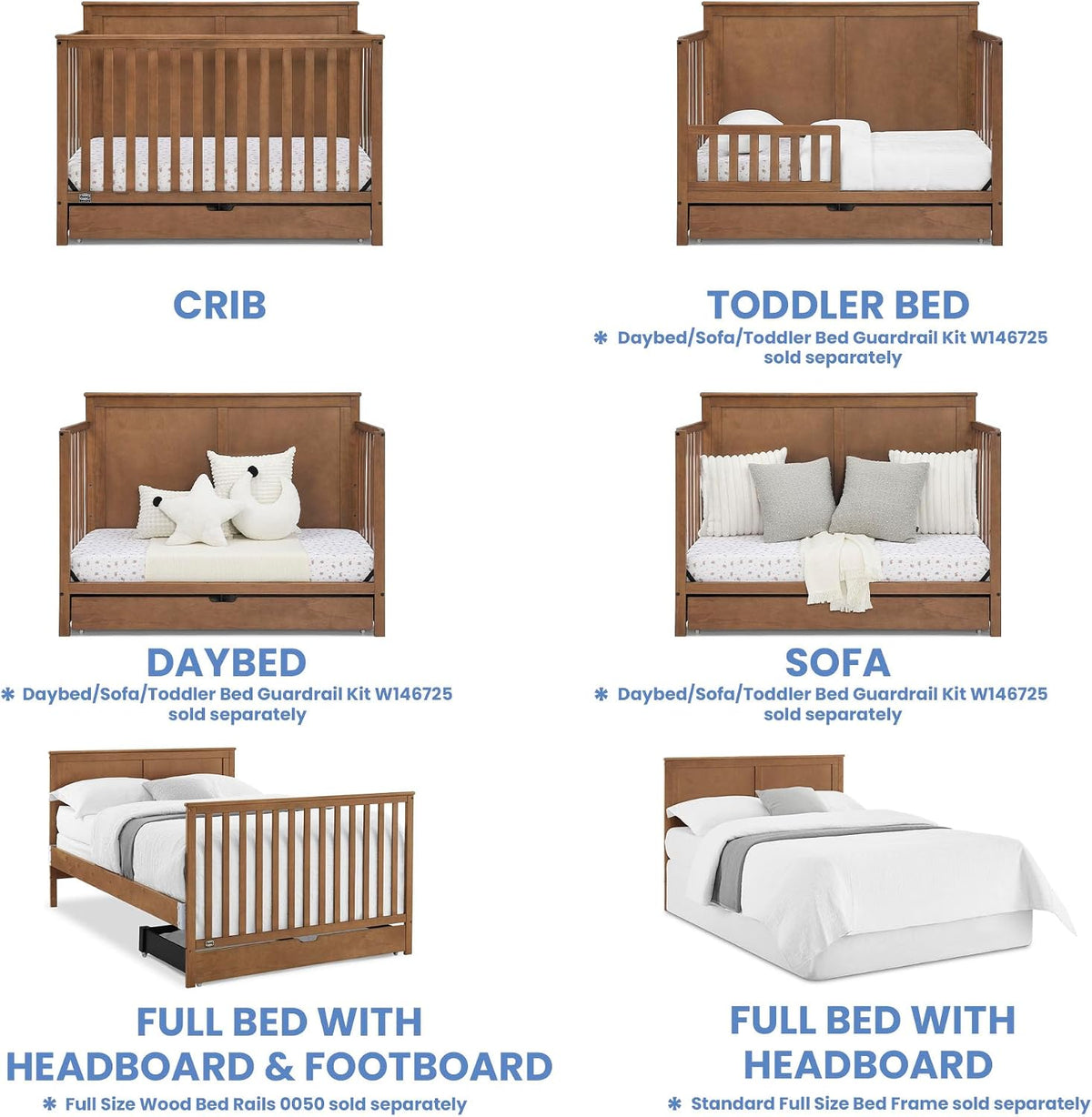 Simmons Kids Logan 6-in-1 Convertible Crib with Underdrawer - Greenguard Gold Certified, Chestnut