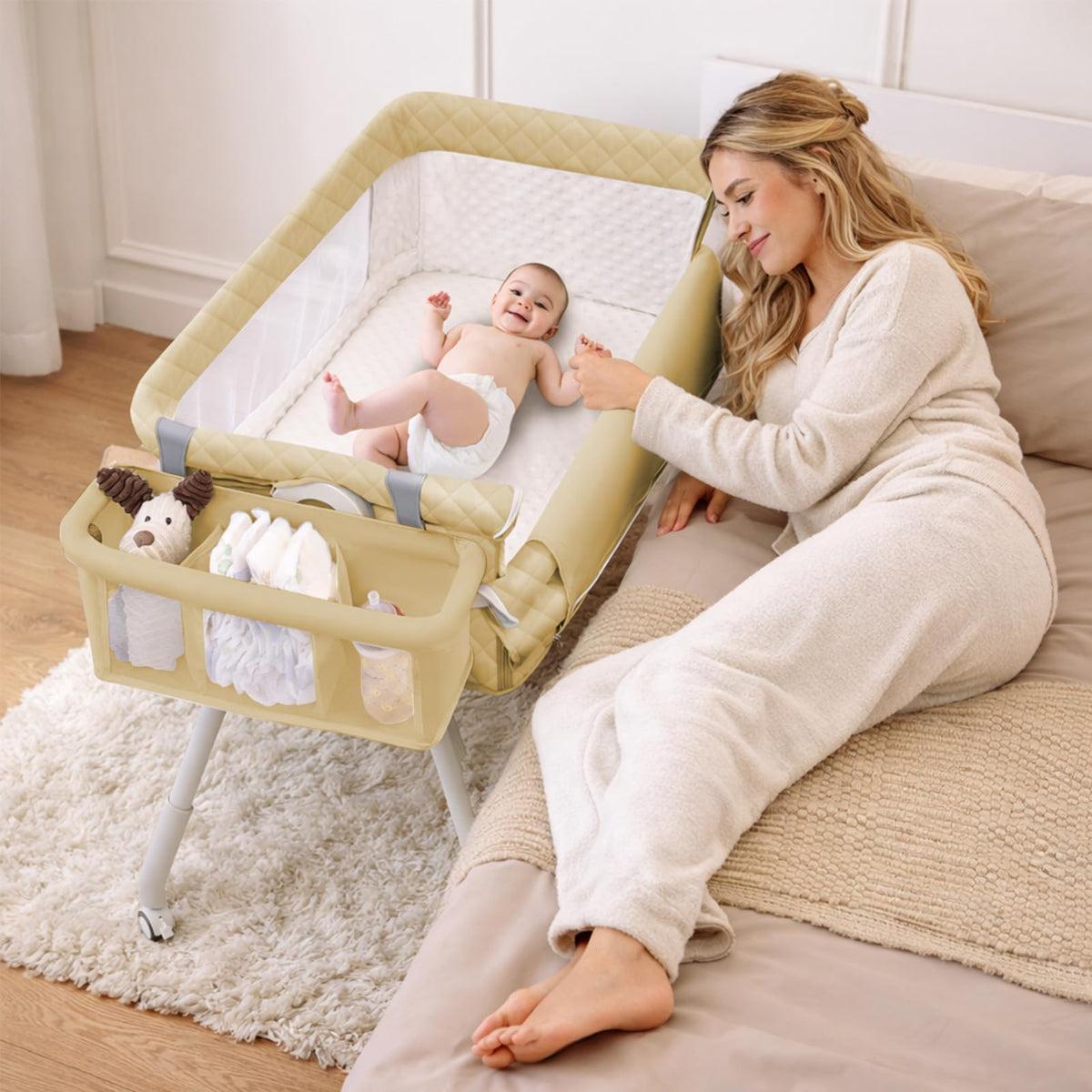 Baby Bassinet Bedside Crib for Newborn 4-in-1 Baby Bassinet Bedside Sleeper