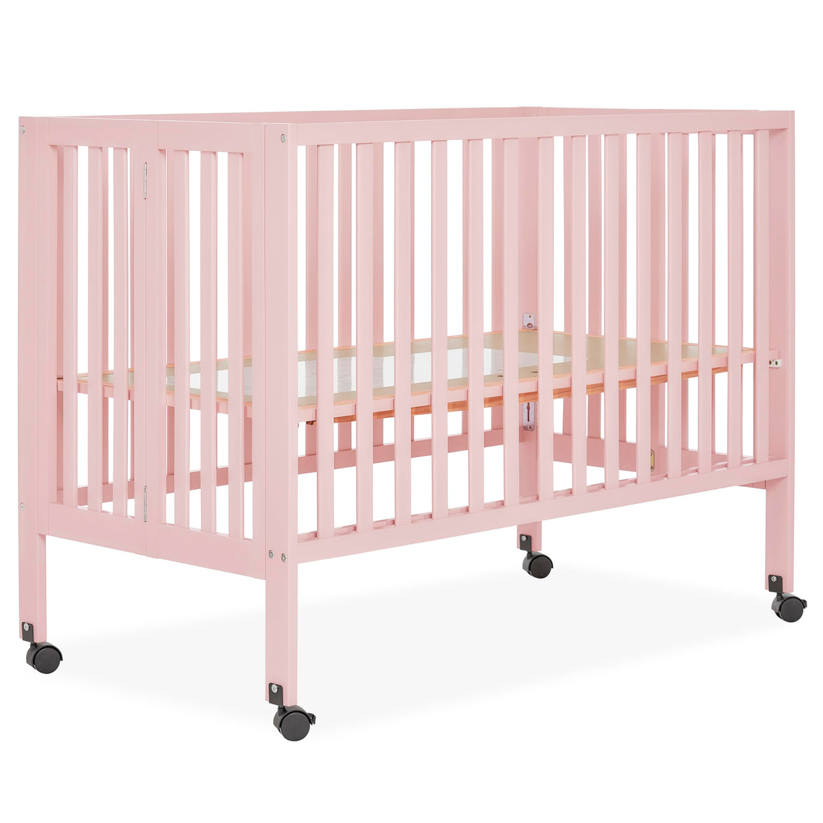 Dream On Me Quinn Full-Size Portable Baby Crib in Natural, GreenGuard Gold & JPMA, Patented Quick Fold System, Adjustable Mattress Support, Smooth Wheels, Compact Design, Safe Sleep Assurance
