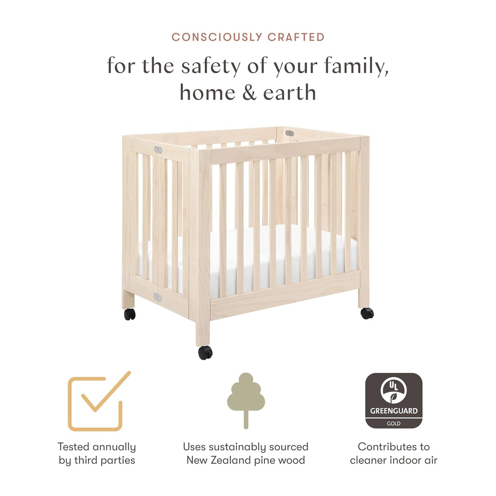 babyletto Origami Mini Portable Crib, GREENGUARD Certified Washed Natural