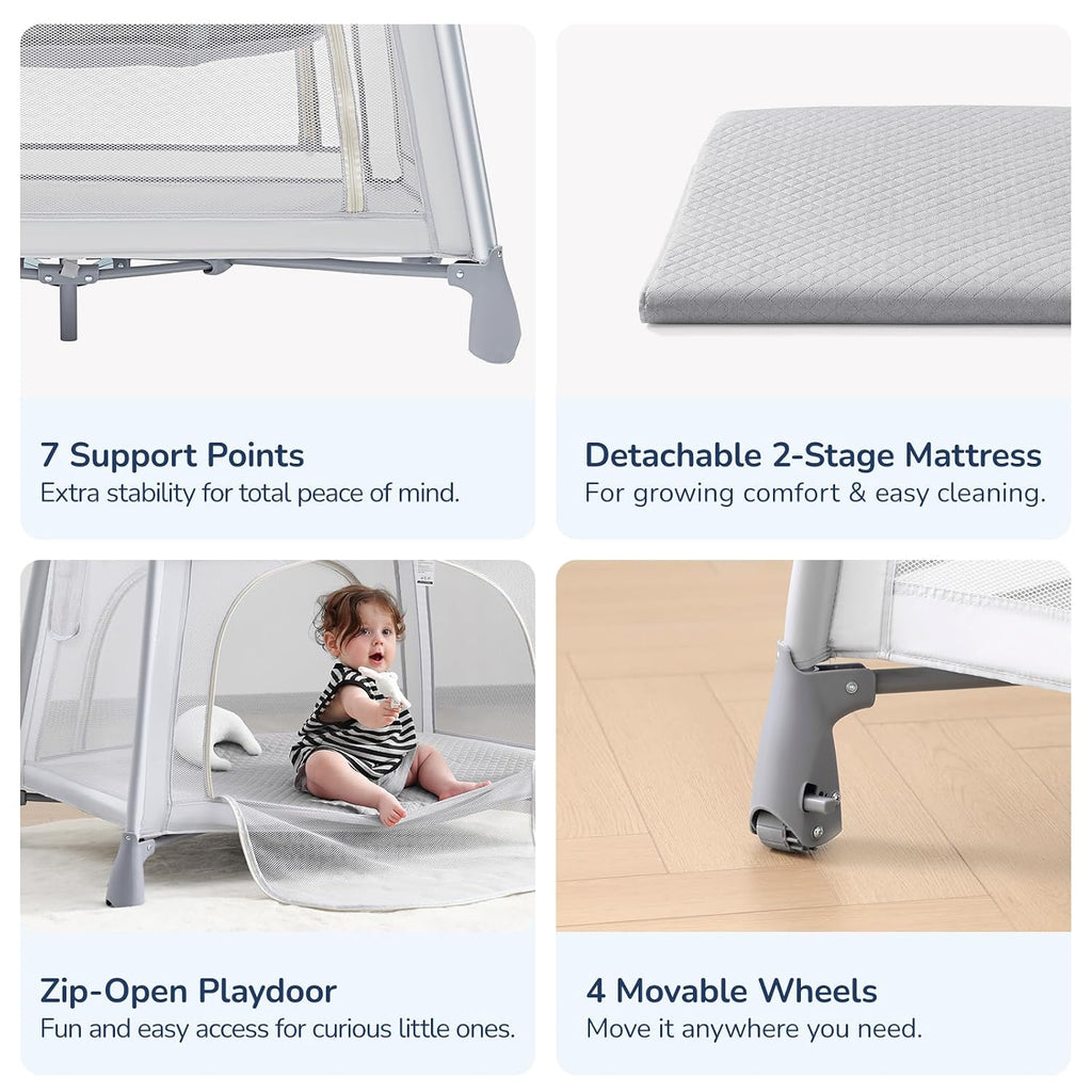 Travel Crib Portable Pack and Play with Bassinet