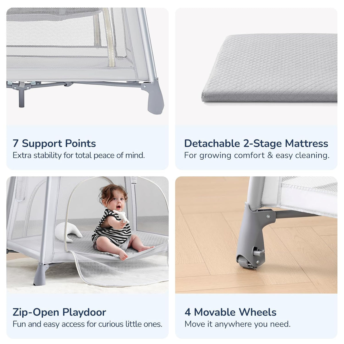 Travel Crib Portable Pack and Play with Bassinet