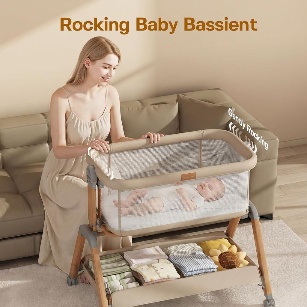 3-in-1 Baby Bassinet, Bedside Bassinet with Rocking Mode for Newborns