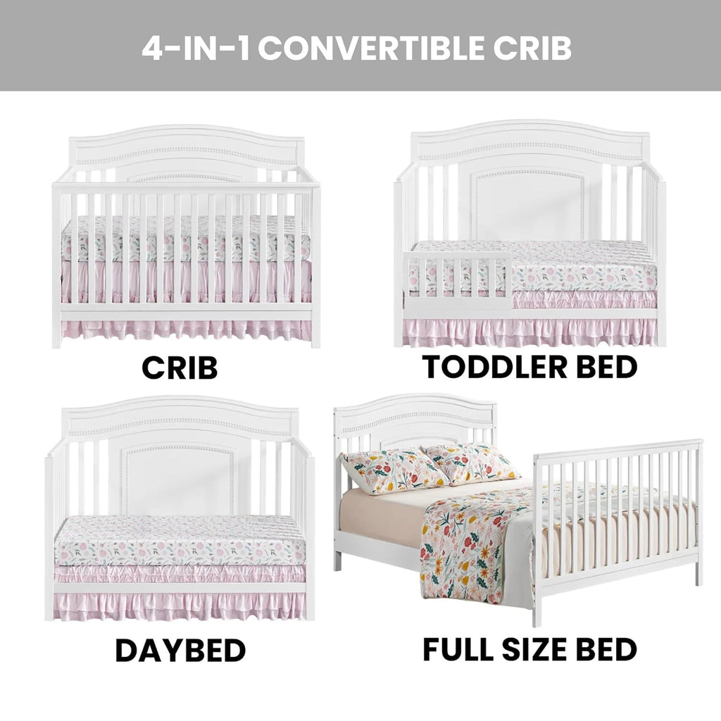Oxford Baby Briella 4-in-1 Convertible Baby Crib, White, GreenGuard Gold Certified