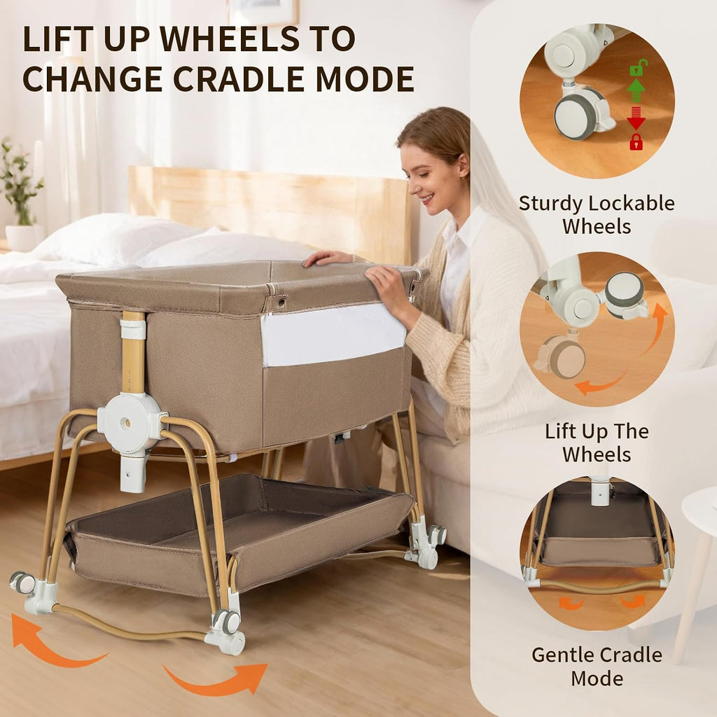 4-in-1 Baby Bassinet, Portable Bassinet Bedside Sleeper with Mosquito Net