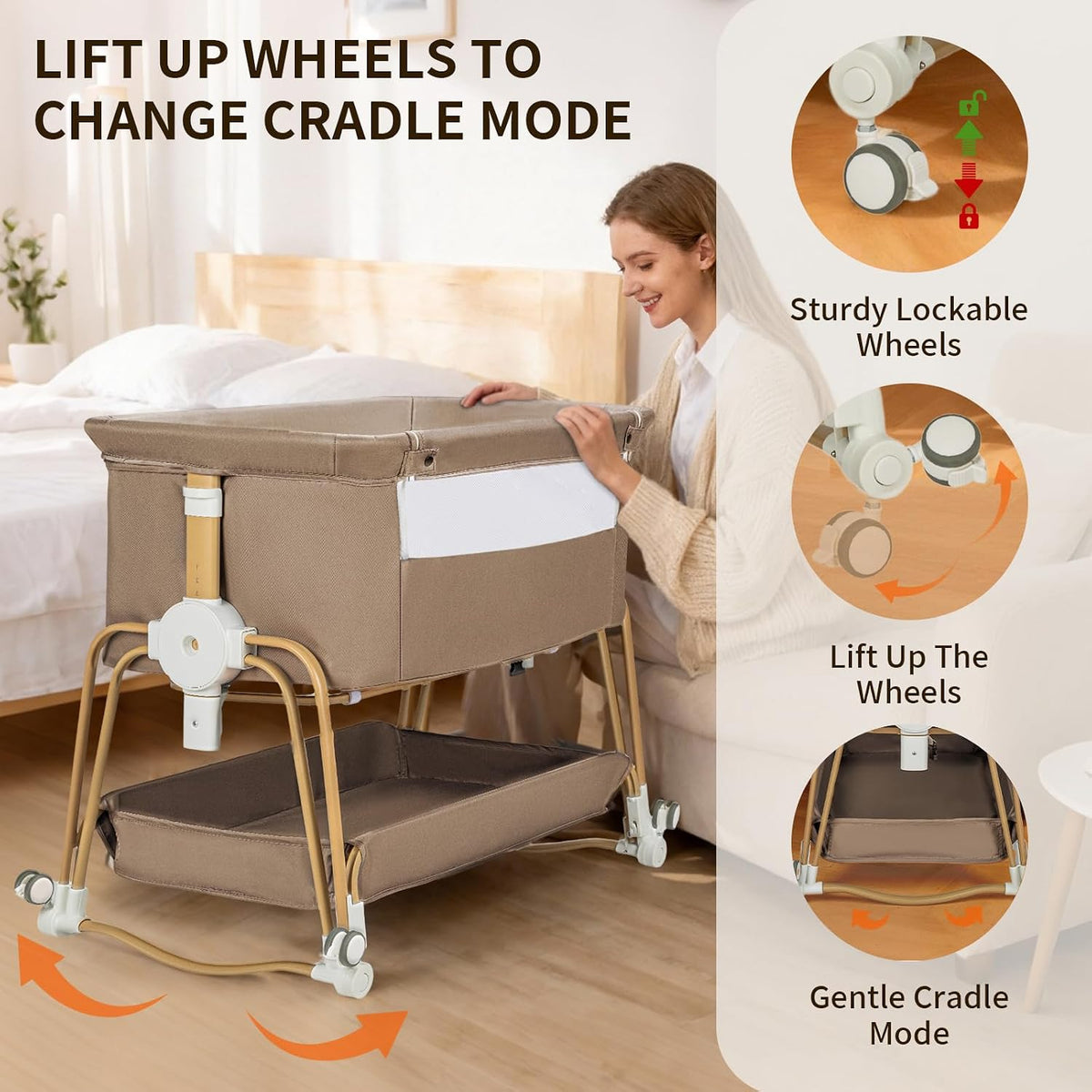 4-in-1 Baby Bassinet, Portable Bassinet Bedside Sleeper with Mosquito Net