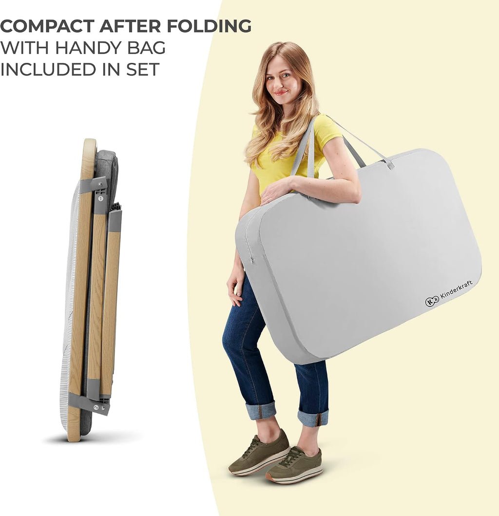 Kinderkraft SOFI Portable Travel Crib for Baby, Gray
