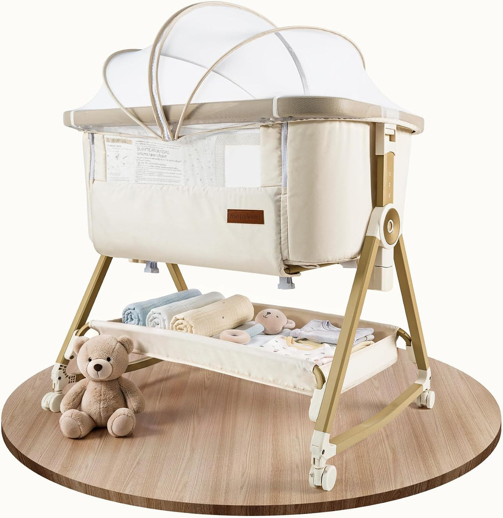Maydolly Baby Bassinet Bedside Sleeper, Adjustable Rocking Bassinet, Beige